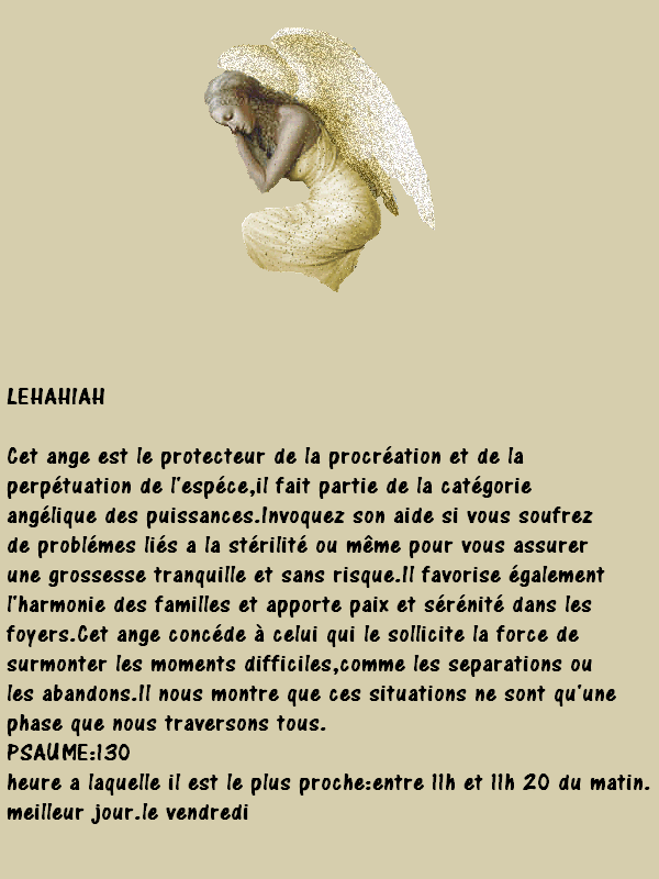 les anges de l'amour Lehahiah